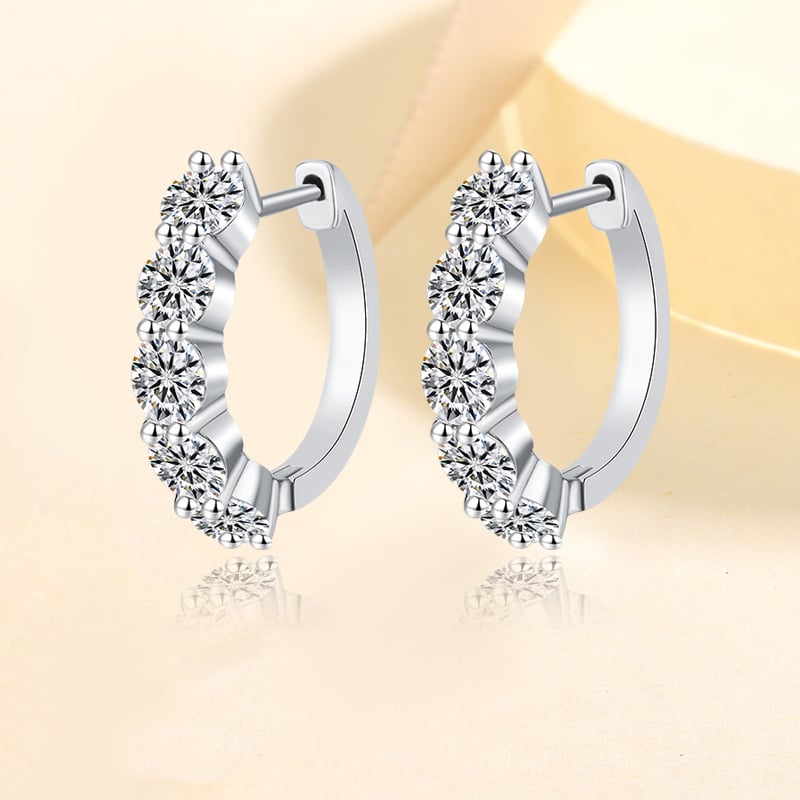 моисанит шестопръстени обици, кръгла форма, сребро 925, електроплатени