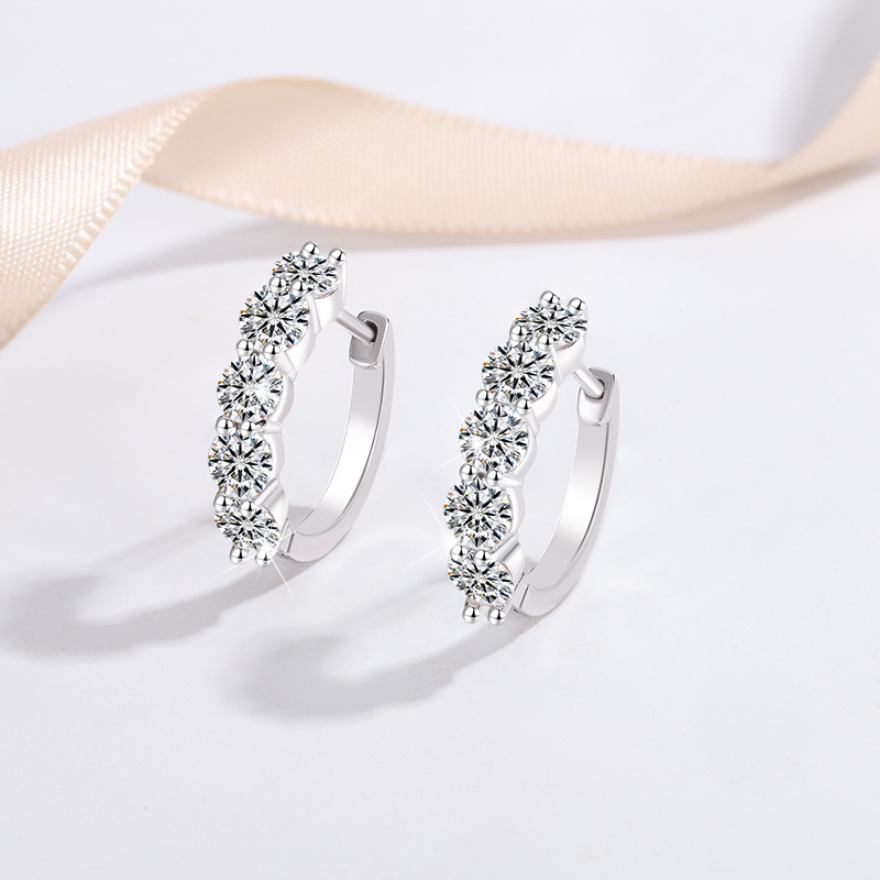 моисанит шестопръстени обици, кръгла форма, сребро 925, електроплатени