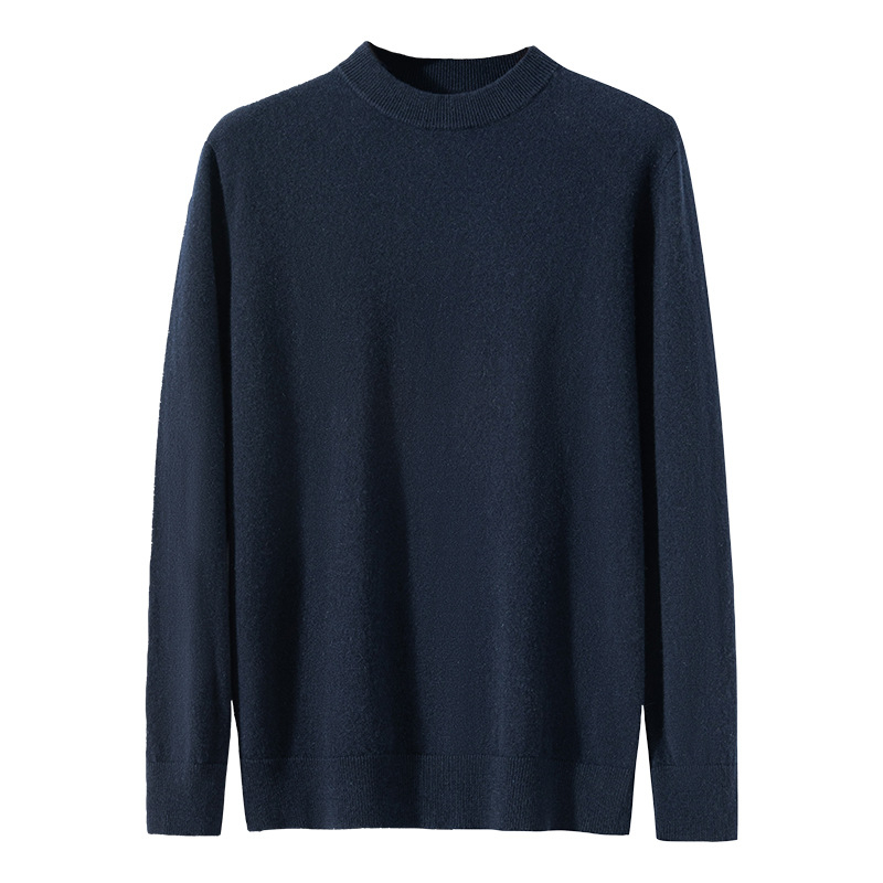 Мъжки кашмирен пуловер, свободен модел, със стояща яка, едноцветен, 95%+ кашмир