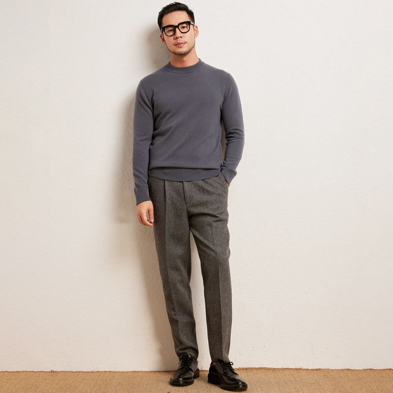 Мъжки кашмирен пуловер, свободен модел, със стояща яка, едноцветен, 95%+ кашмир