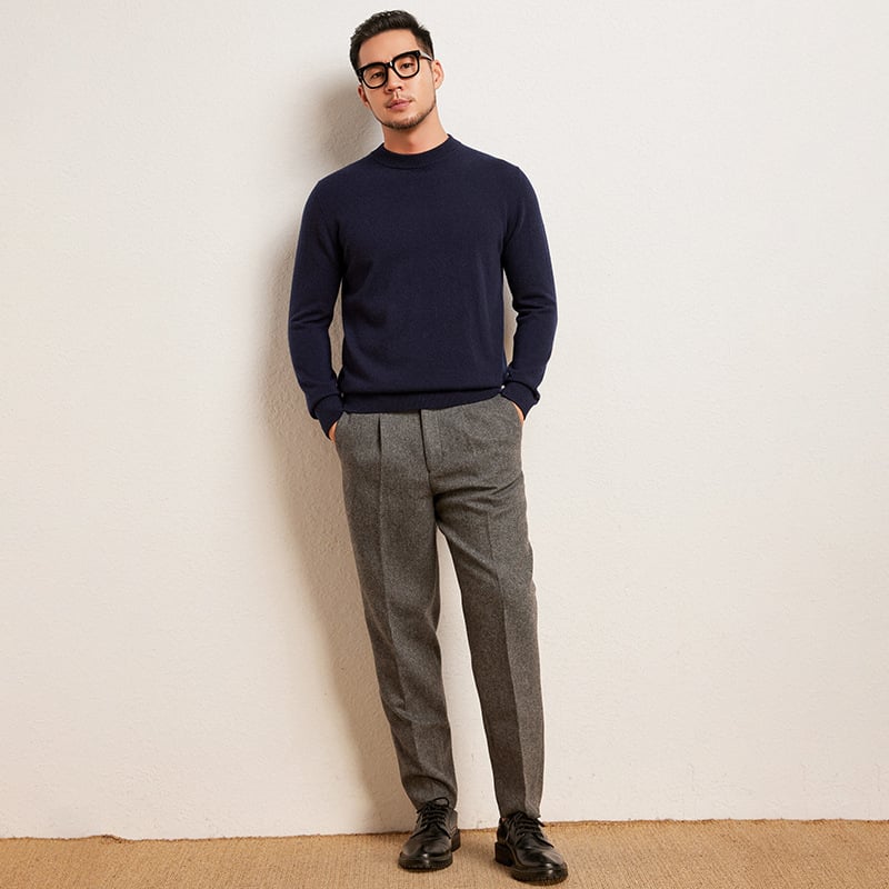 Мъжки кашмирен пуловер, свободен модел, със стояща яка, едноцветен, 95%+ кашмир