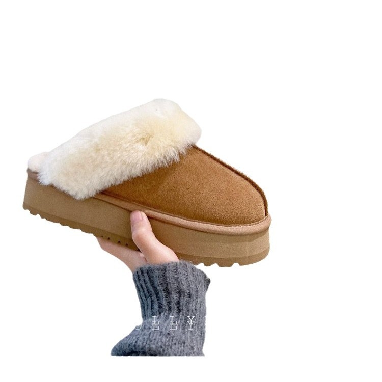 Ženske snježne čizme u korejskom stilu, koža i krzno u jednom, okrugli vrh, debela gumena potplat, podstavljene fleece-om