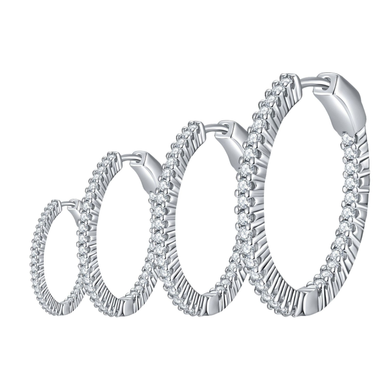 Mylon Moissanite обеци – S925 стерлингово сребро, унисекс, ребрист звезден геометричен дизайн, кръгла форма, рязане на осем сърца и осем стрели