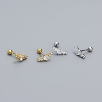 Piercing naušnice od S925 srebra, geometrijski dizajn, red dijamanata, vijčano zatvaranje, INS stil, za žene