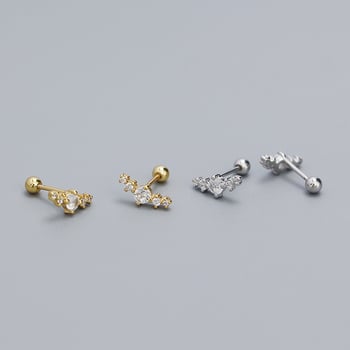 Piercing naušnice od S925 srebra, geometrijski dizajn, red dijamanata, vijčano zatvaranje, INS stil, za žene