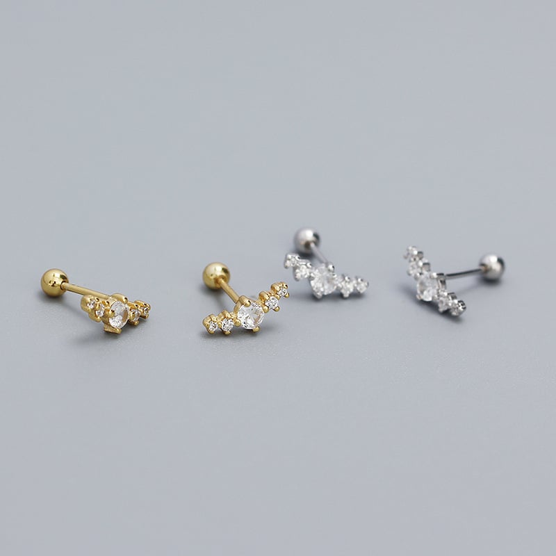 Piercing naušnice od S925 srebra, geometrijski dizajn, red dijamanata, vijčano zatvaranje, INS stil, za žene