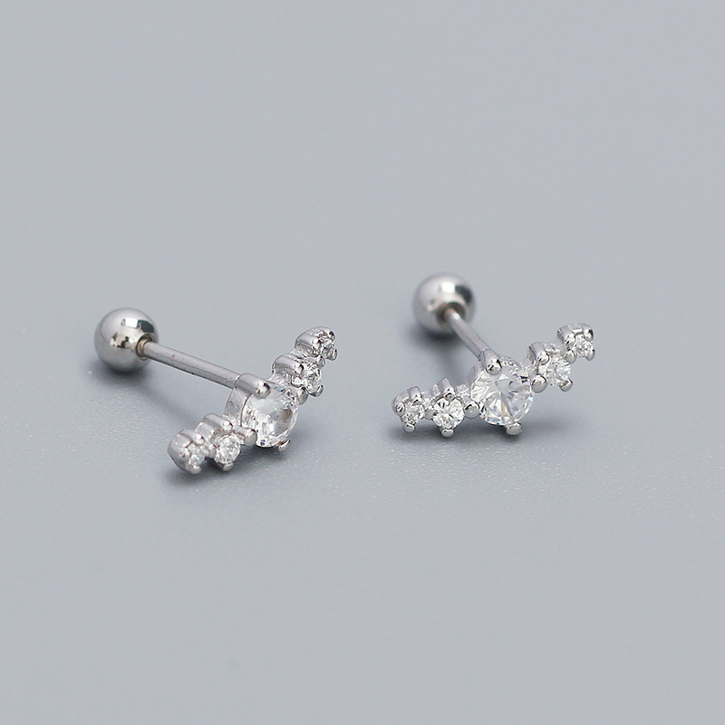 Piercing naušnice od S925 srebra, geometrijski dizajn, red dijamanata, vijčano zatvaranje, INS stil, za žene