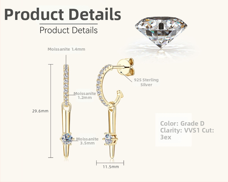 Dámske náušnice z moissanitu, striebro 925, kruhový tvar, výbrus 8 srdcí a 8 šípov