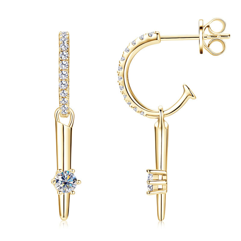 Женски обеци с моиссанит, кръгла форма, разрез 8 сърца и 8 стрелки, сребро 925