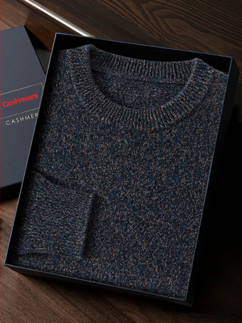 Пуловер от кашмир с кръгло деколте и плоска плетка, мъжки свободен силует, 95%+ кашмир, дълги ръкави