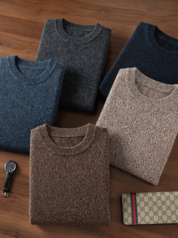 Пуловер от кашмир с кръгло деколте и плоска плетка, мъжки свободен силует, 95%+ кашмир, дълги ръкави