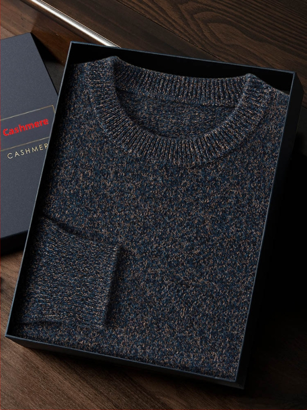 Пуловер от кашмир с кръгло деколте и плоска плетка, мъжки свободен силует, 95%+ кашмир, дълги ръкави