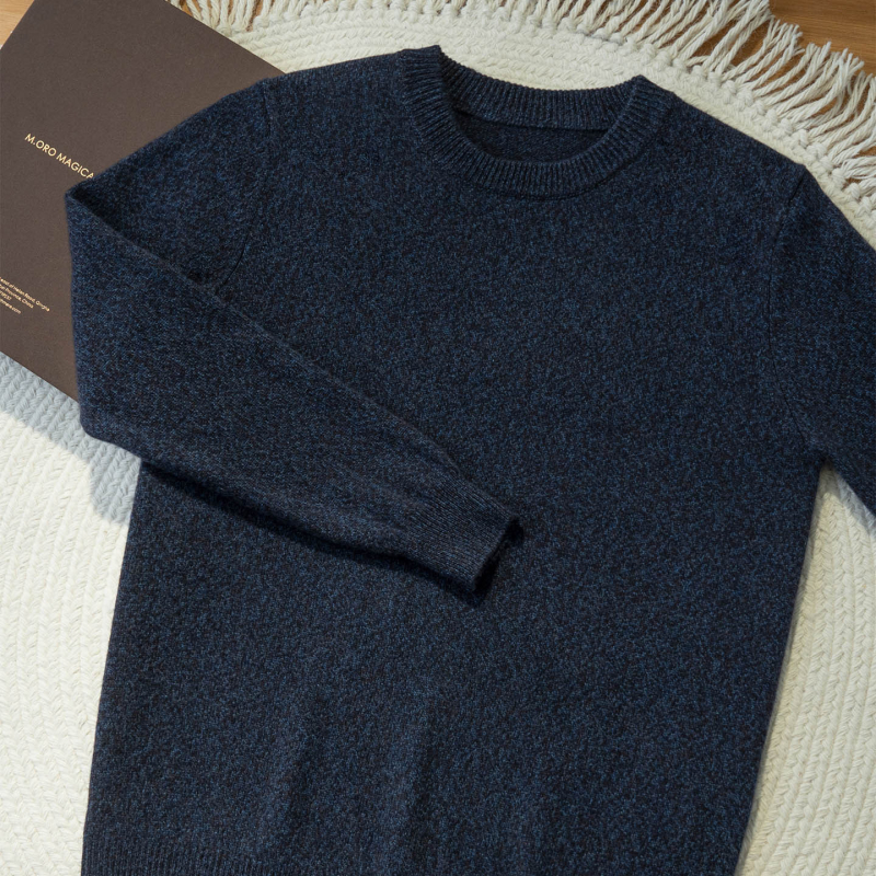 Пуловер от кашмир с кръгло деколте и плоска плетка, мъжки свободен силует, 95%+ кашмир, дълги ръкави