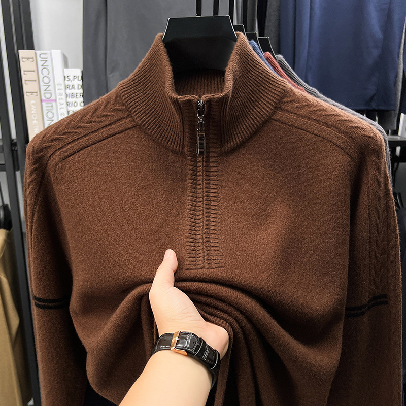 100% vuna, jacquard pleteni, poluzip, labav kroj, dugi rukavi, debela tkanina