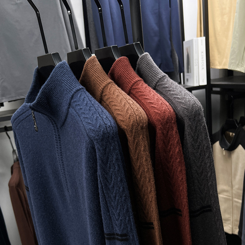 100% vuna, jacquard pleteni, poluzip, labav kroj, dugi rukavi, debela tkanina