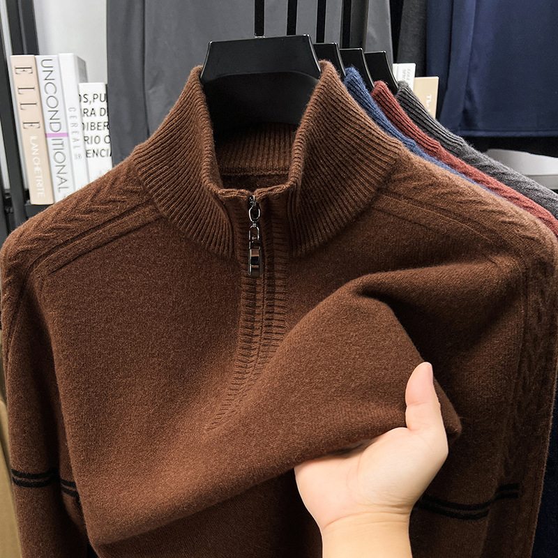 100% vuna, jacquard pleteni, poluzip, labav kroj, dugi rukavi, debela tkanina