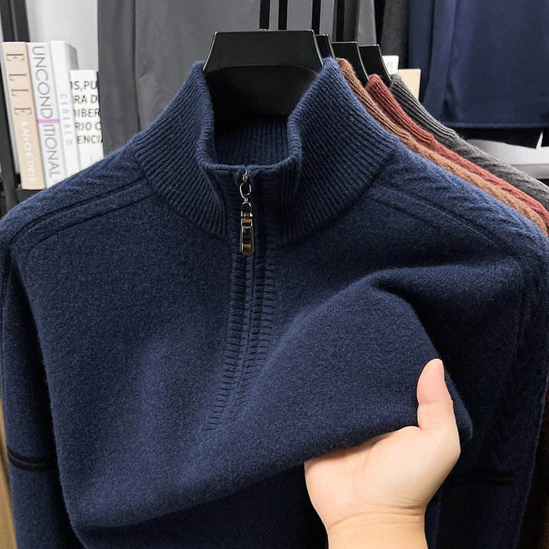 100% vuna, jacquard pleteni, poluzip, labav kroj, dugi rukavi, debela tkanina