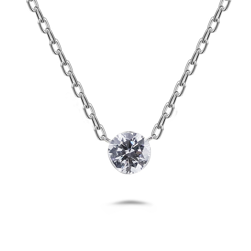 Dunli Jewelry Minimalistički lančić s jednim moissanitnim dijamantom, nevidljiva ugradnja, srebro 925, križni lanac