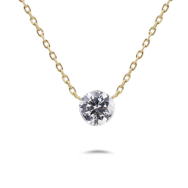 Dunli Jewelry Minimalistički lančić s jednim moissanitnim dijamantom, nevidljiva ugradnja, srebro 925, križni lanac