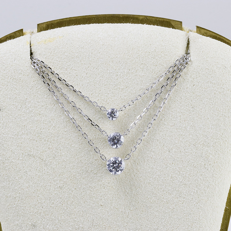 Dunli Jewelry Minimalistički lančić s jednim moissanitnim dijamantom, nevidljiva ugradnja, srebro 925, križni lanac