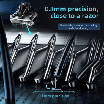 Mini elektrický kadernícky strihač s bezkartovým motorom, čepeľ z titánovej zliatiny, vstavaná batéria 300-500 mAh, prevádzka 0-1 h, hlučnosť pod 36 dB