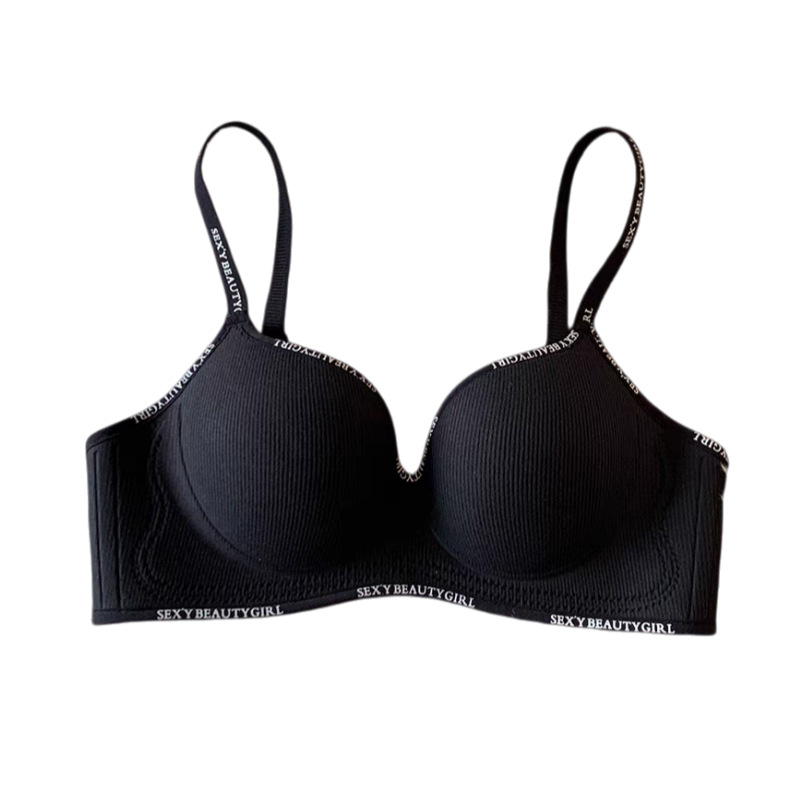 Ženski bežični push-up grudnjak za male grudi, ističe oblik, mek podrška, anti-sag, oblikovanje bočnih dojki, s tiskom slova, debele oblikovane košarice, najlon