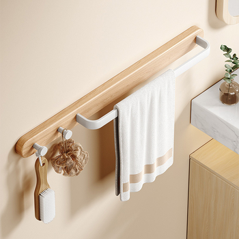 Držač ručnika bez bušenja za kupaonicu — materijal: buk / orah / Space aluminij; vodootporan, ventiliran, nosivost 20 kg