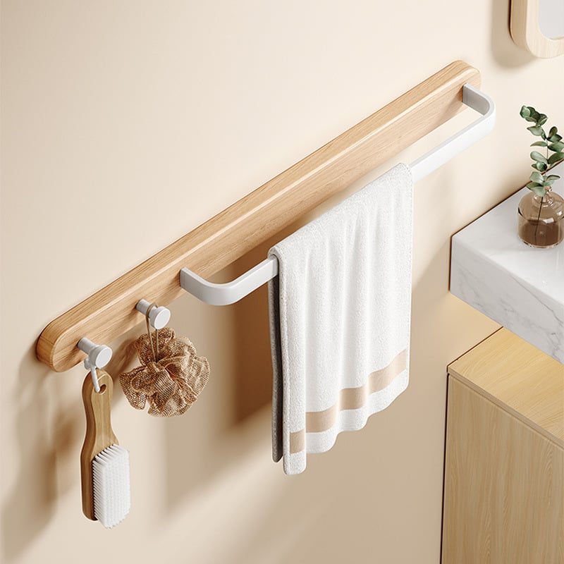 Držač ručnika bez bušenja za kupaonicu — materijal: buk / orah / Space aluminij; vodootporan, ventiliran, nosivost 20 kg