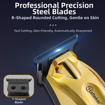 Hatteker nabíjací strojček na vlasy s čepeľami z nerezovej ocele, vstavaná batéria 1200-2000mAh, 3-6 h výdrž, umývateľná čepeľ