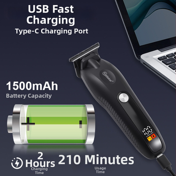 Hatteker nabíjací strojček na vlasy s čepeľami z nerezovej ocele, vstavaná batéria 1200-2000mAh, 3-6 h výdrž, umývateľná čepeľ