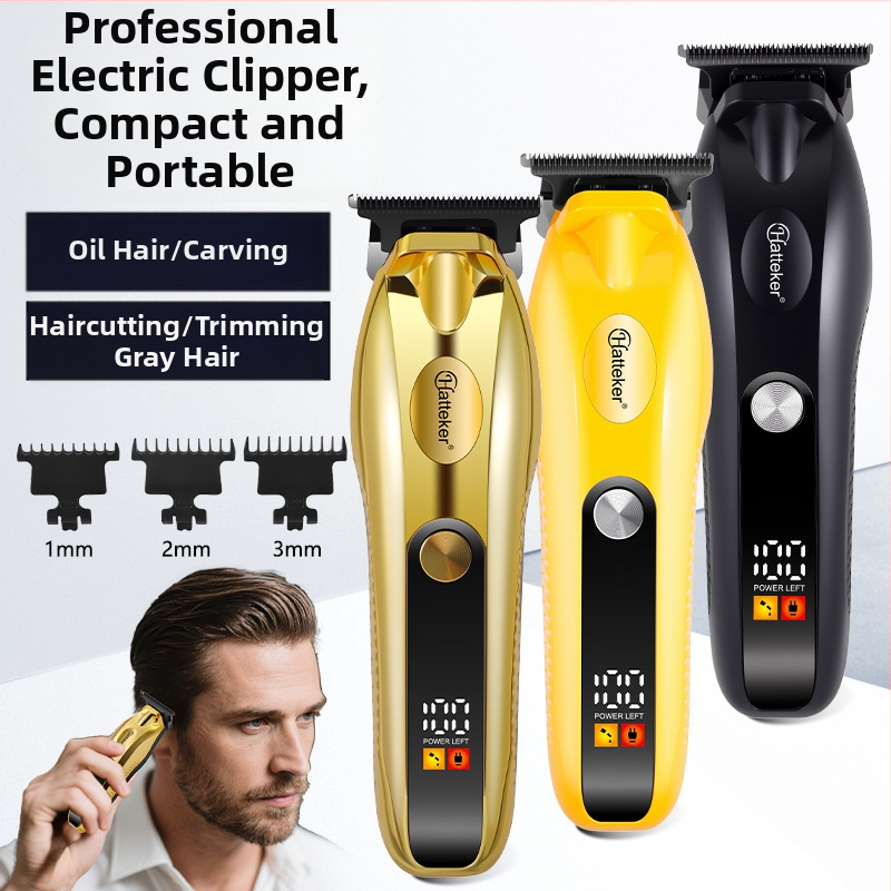 Hatteker nabíjací strojček na vlasy s čepeľami z nerezovej ocele, vstavaná batéria 1200-2000mAh, 3-6 h výdrž, umývateľná čepeľ