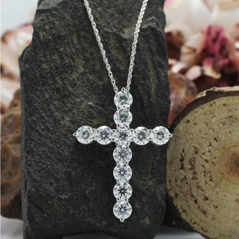 Ogrlica s križem, srebro 925, micropavé završna obrada, O-oblika lanac, unisex, oko 2,5 g