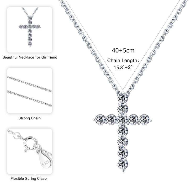 Ogrlica s križem, srebro 925, micropavé završna obrada, O-oblika lanac, unisex, oko 2,5 g