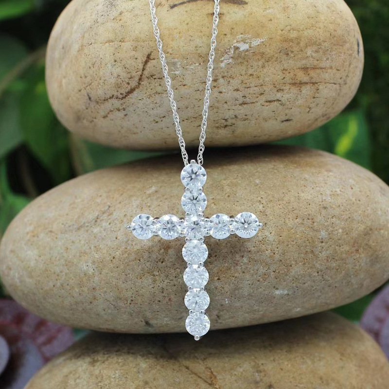 Ogrlica s križem, srebro 925, micropavé završna obrada, O-oblika lanac, unisex, oko 2,5 g