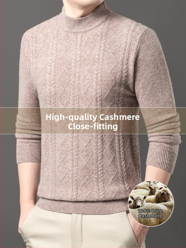 Мъжки кашмирен пуловер, урбан стил, прилепнал модел, жакардова плетка, 95% кашмир