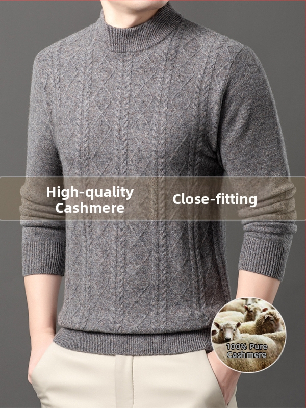 Мъжки кашмирен пуловер, урбан стил, прилепнал модел, жакардова плетка, 95% кашмир