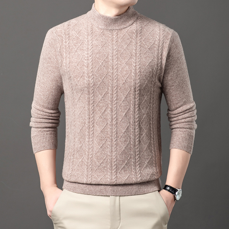 Мъжки кашмирен пуловер, урбан стил, прилепнал модел, жакардова плетка, 95% кашмир