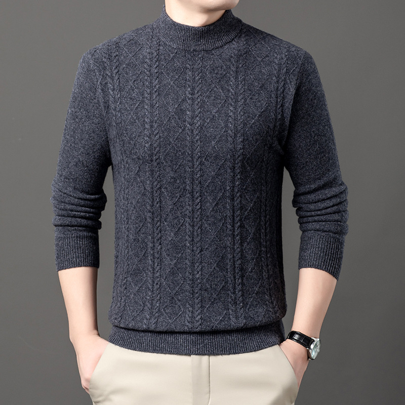 Мъжки кашмирен пуловер, урбан стил, прилепнал модел, жакардова плетка, 95% кашмир