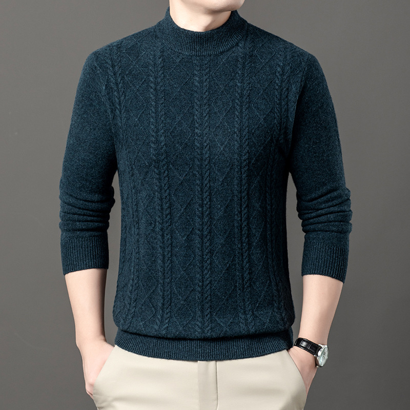 Мъжки кашмирен пуловер, урбан стил, прилепнал модел, жакардова плетка, 95% кашмир