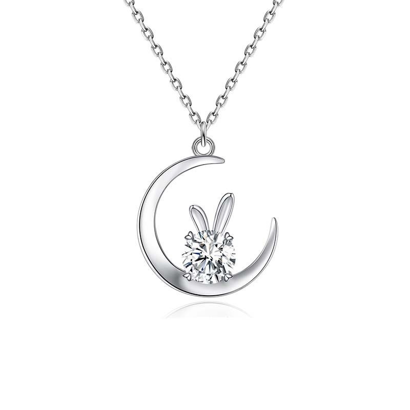 Náhrdelnik Moon Rabbit s Moissanitom, Srebro 925, Moissanitni uložak, Ženski modni nakit