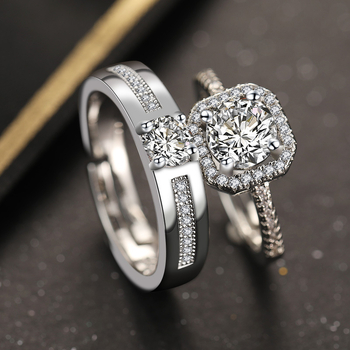 Vjenčani prsteni za parove - geometrijski dizajn, sintetički kubični cirkon, elektroplatirano, unisex.