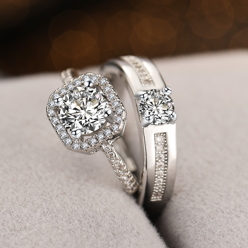 Vjenčani prsteni za parove - geometrijski dizajn, sintetički kubični cirkon, elektroplatirano, unisex.