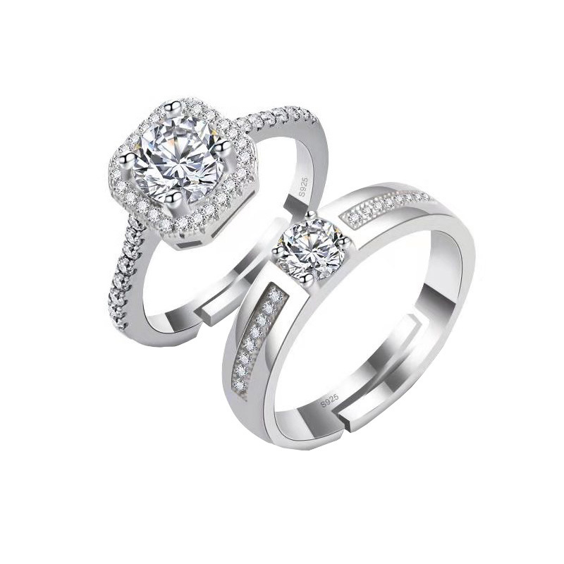 Vjenčani prsteni za parove - geometrijski dizajn, sintetički kubični cirkon, elektroplatirano, unisex.