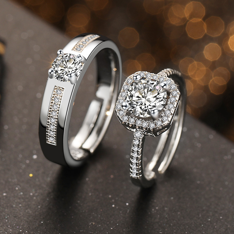 Vjenčani prsteni za parove - geometrijski dizajn, sintetički kubični cirkon, elektroplatirano, unisex.