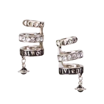 Ушни клипове от сплав – унисекс, минималистичен U-образен трислоен дизайн с буквен/текстов мотив и диамантени детайли, електроплатинг