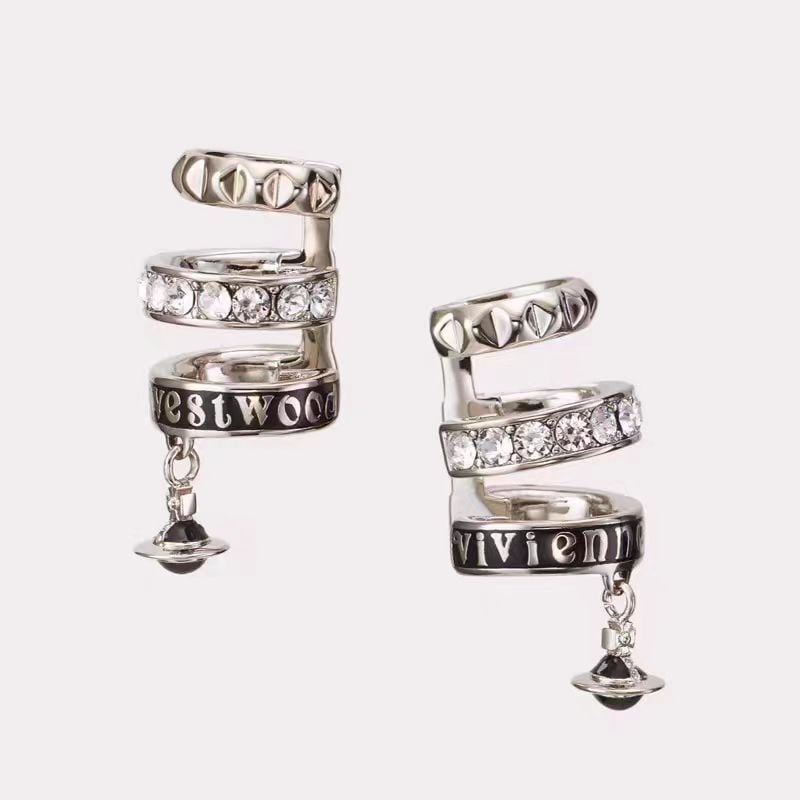 Ушни клипове от сплав – унисекс, минималистичен U-образен трислоен дизайн с буквен/текстов мотив и диамантени детайли, електроплатинг