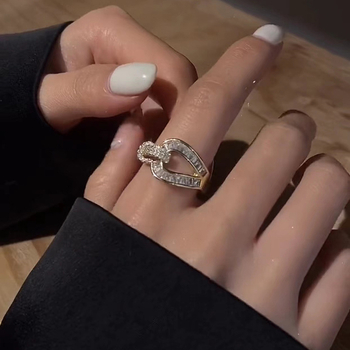 Otvoren bakreni prsten s geometrijskim oblikom i cirkonijom za žene, proljeće 2025