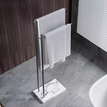 Padlóra álló törölközőtartó, 304 rozsdamentes acélból, fúrás nélküli, 15 kg teherbírás, egy- vagy kétszintes, elektroplattált felülettel