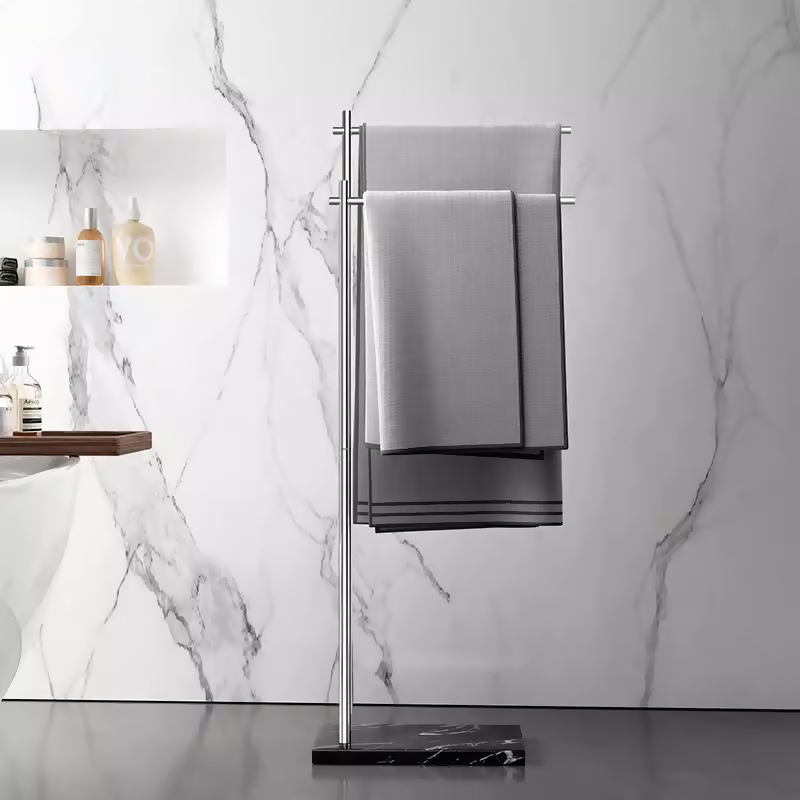 Padlóra álló törölközőtartó, 304 rozsdamentes acélból, fúrás nélküli, 15 kg teherbírás, egy- vagy kétszintes, elektroplattált felülettel