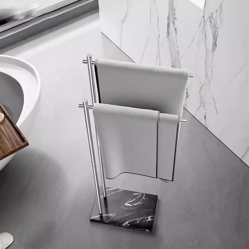 Padlóra álló törölközőtartó, 304 rozsdamentes acélból, fúrás nélküli, 15 kg teherbírás, egy- vagy kétszintes, elektroplattált felülettel